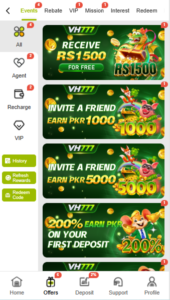 Vh777 game app rewards, bonuses, and promotions